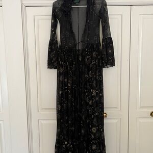 Black Bell Sleeve Plunge Gown